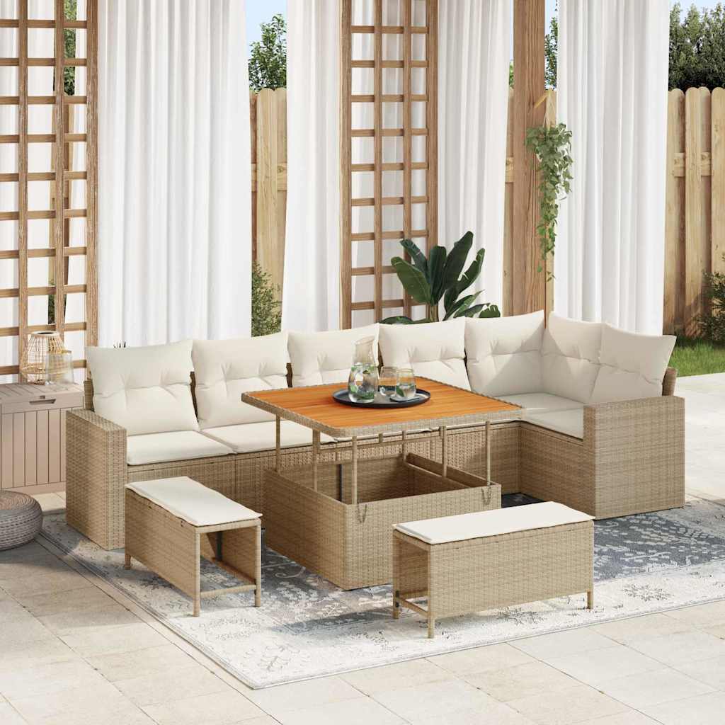 Gartensofa-set mit Kissen 11 pcs Beige und Creme Poly-Rattan