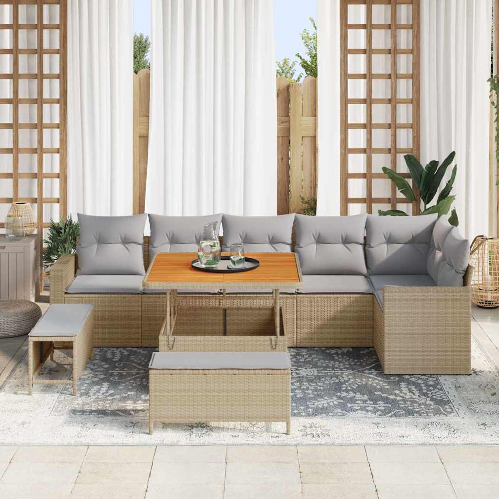Gartensofa-set mit Kissen 11 pcs Beige und Hellgrau Poly-Rattan