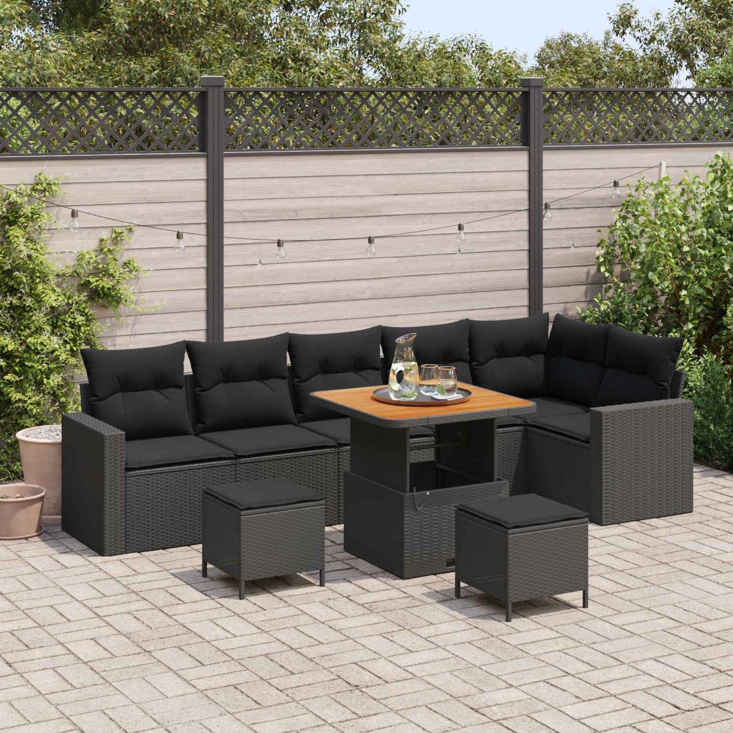 Gartensofa-set mit Kissen 11 pcs Schwarz Poly-Rattan