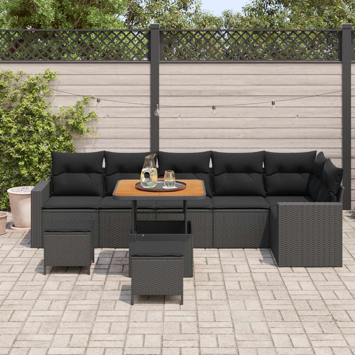 Gartensofa-set mit Kissen 11 pcs Schwarz Poly-Rattan