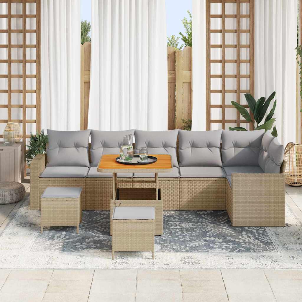 Gartensofa-set mit Kissen 11 pcs Beige und Hellgrau Poly-Rattan