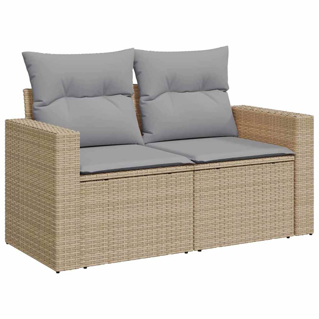 Gartensofa-set mit Kissen 11 pcs Beige und Hellgrau Poly-Rattan