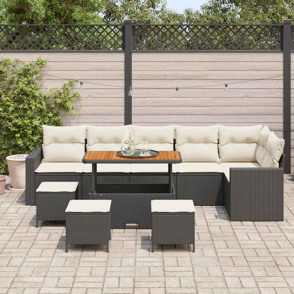 Gartensofa-set mit Kissen 12 pcs Schwarz und Creme Poly-Rattan