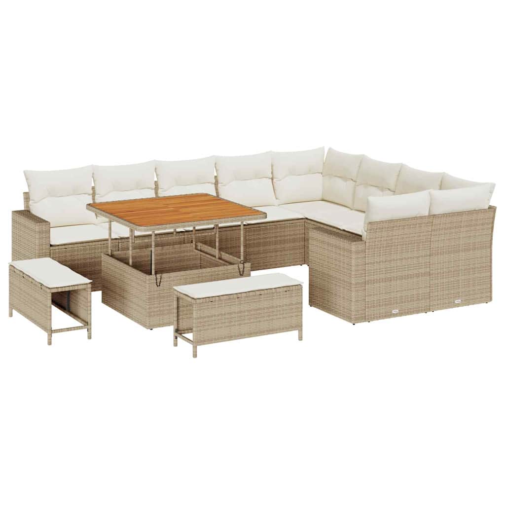 Gartensofa-set mit Kissen 13 pcs Beige und Creme Poly-Rattan