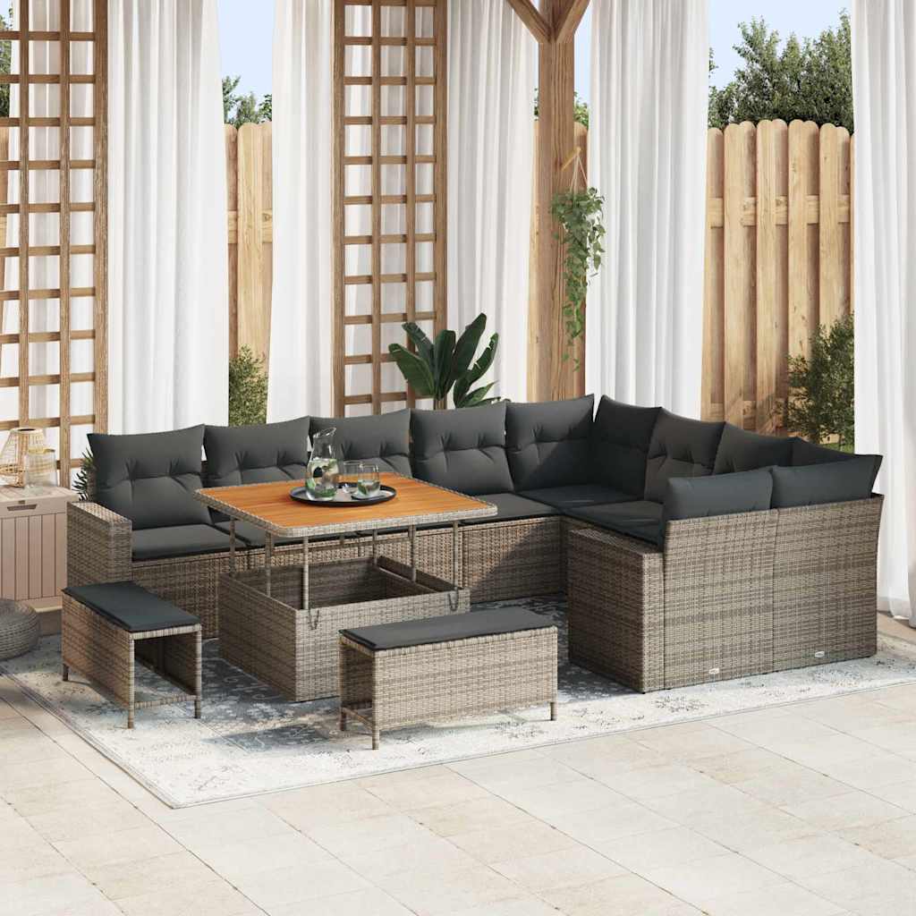 Gartensofa-set mit Kissen 13 pcs Grau Poly-Rattan
