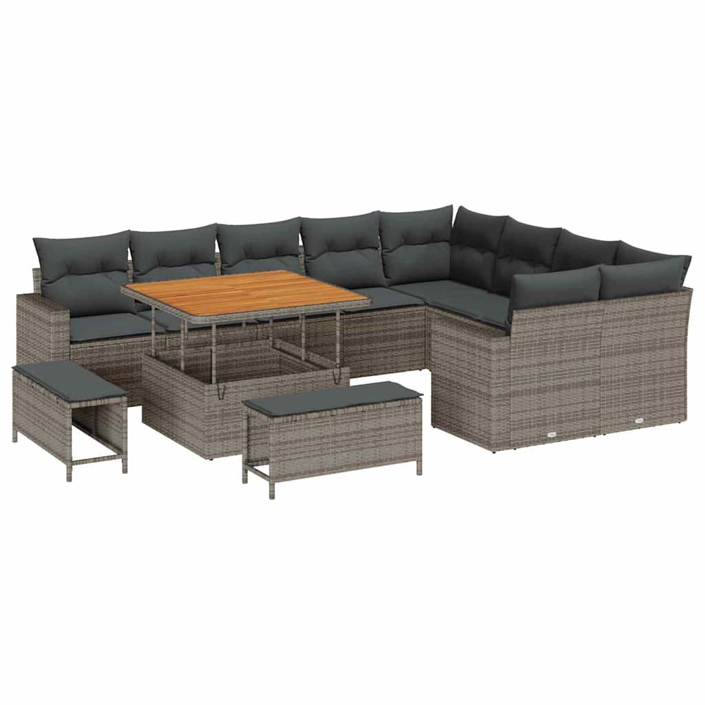 Gartensofa-set mit Kissen 13 pcs Grau Poly-Rattan