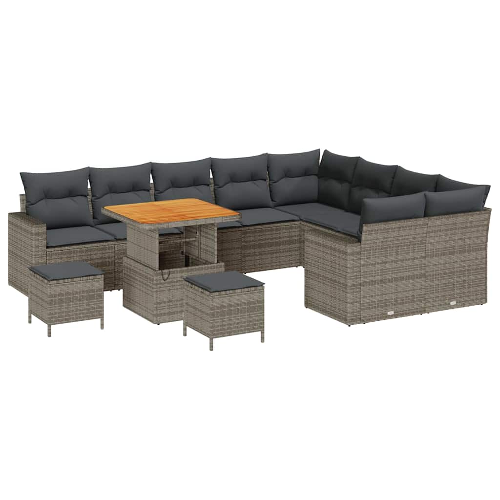 Gartensofa-set mit Kissen 13 pcs Grau Poly-Rattan