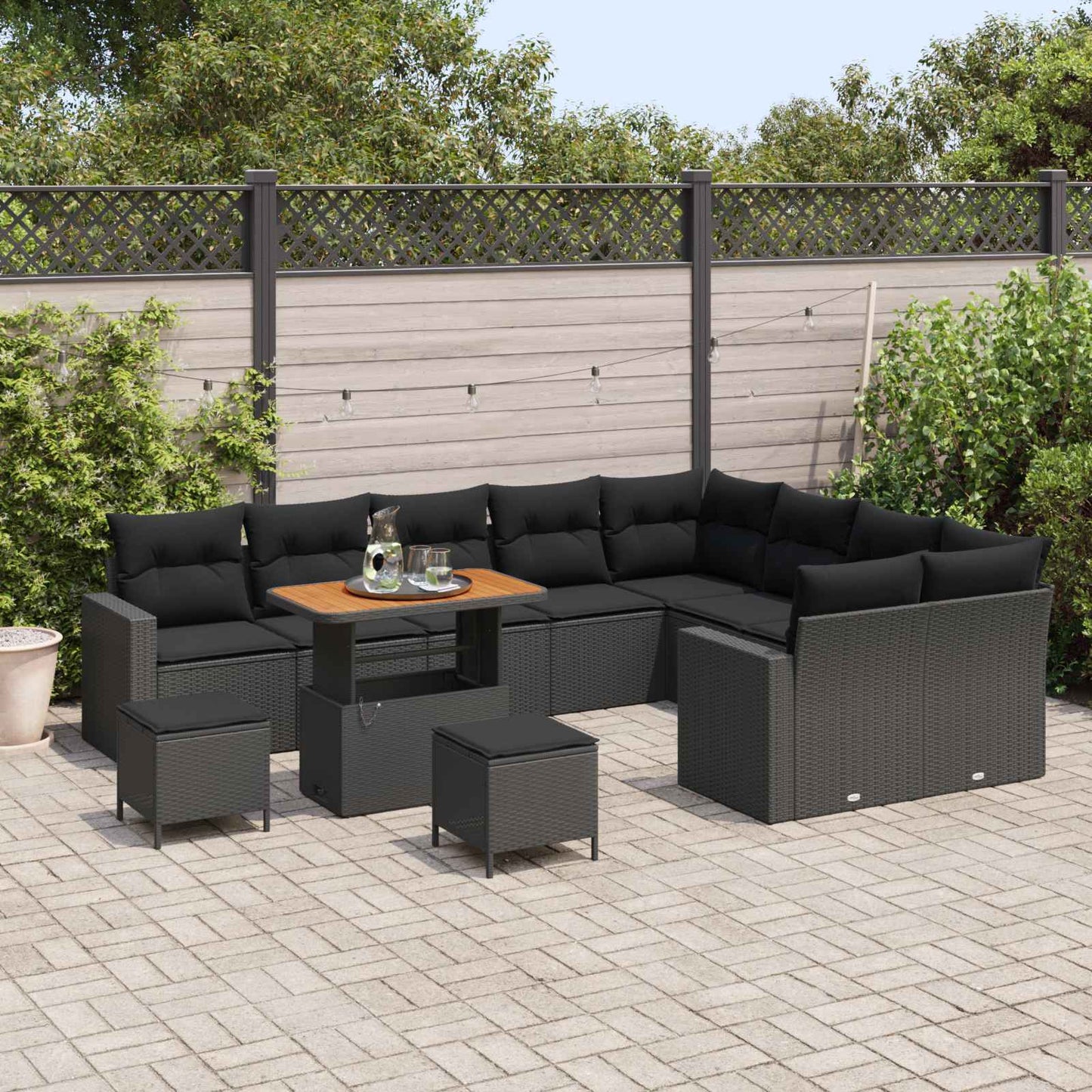 Gartensofa-set mit Kissen 13 pcs Schwarz Poly-Rattan