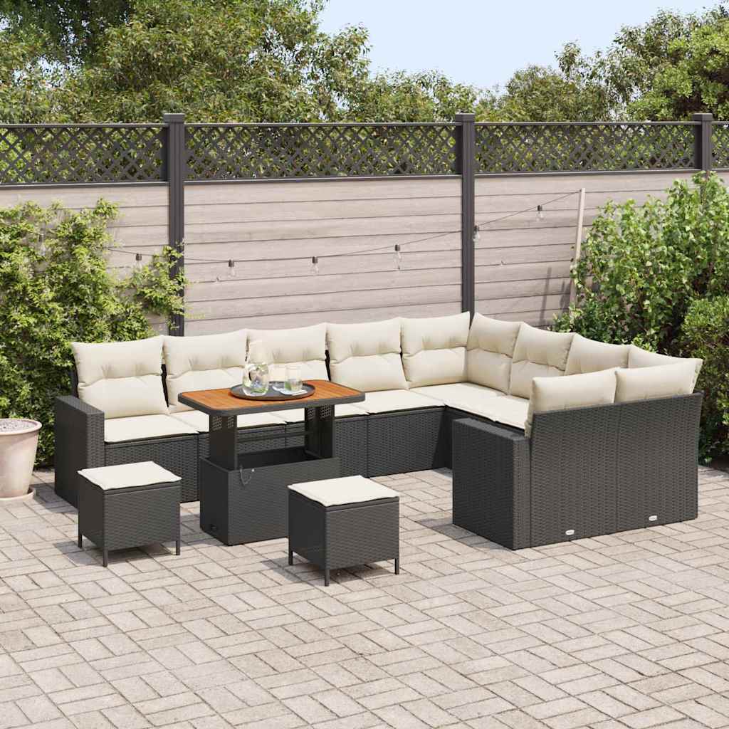 Gartensofa-set mit Kissen 13 pcs Schwarz und Creme Poly-Rattan