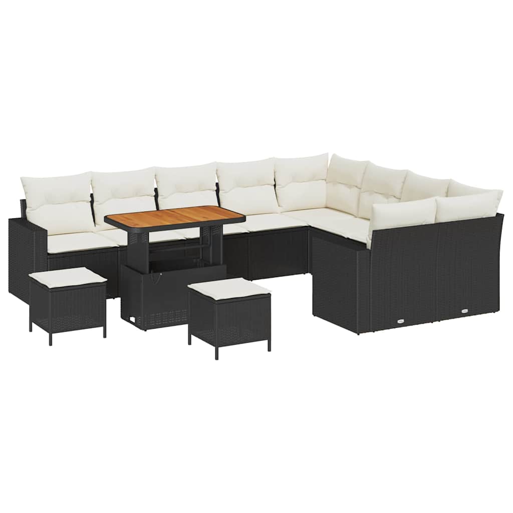 Gartensofa-set mit Kissen 13 pcs Schwarz und Creme Poly-Rattan