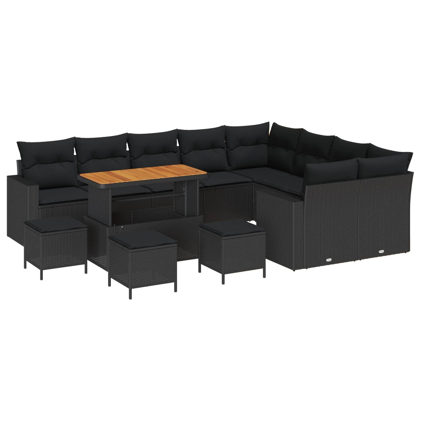 Gartensofa-set mit Kissen 14 pcs Schwarz Poly-Rattan