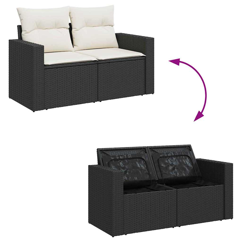 Gartensofa-set mit Kissen 14 pcs Schwarz und Creme Poly-Rattan