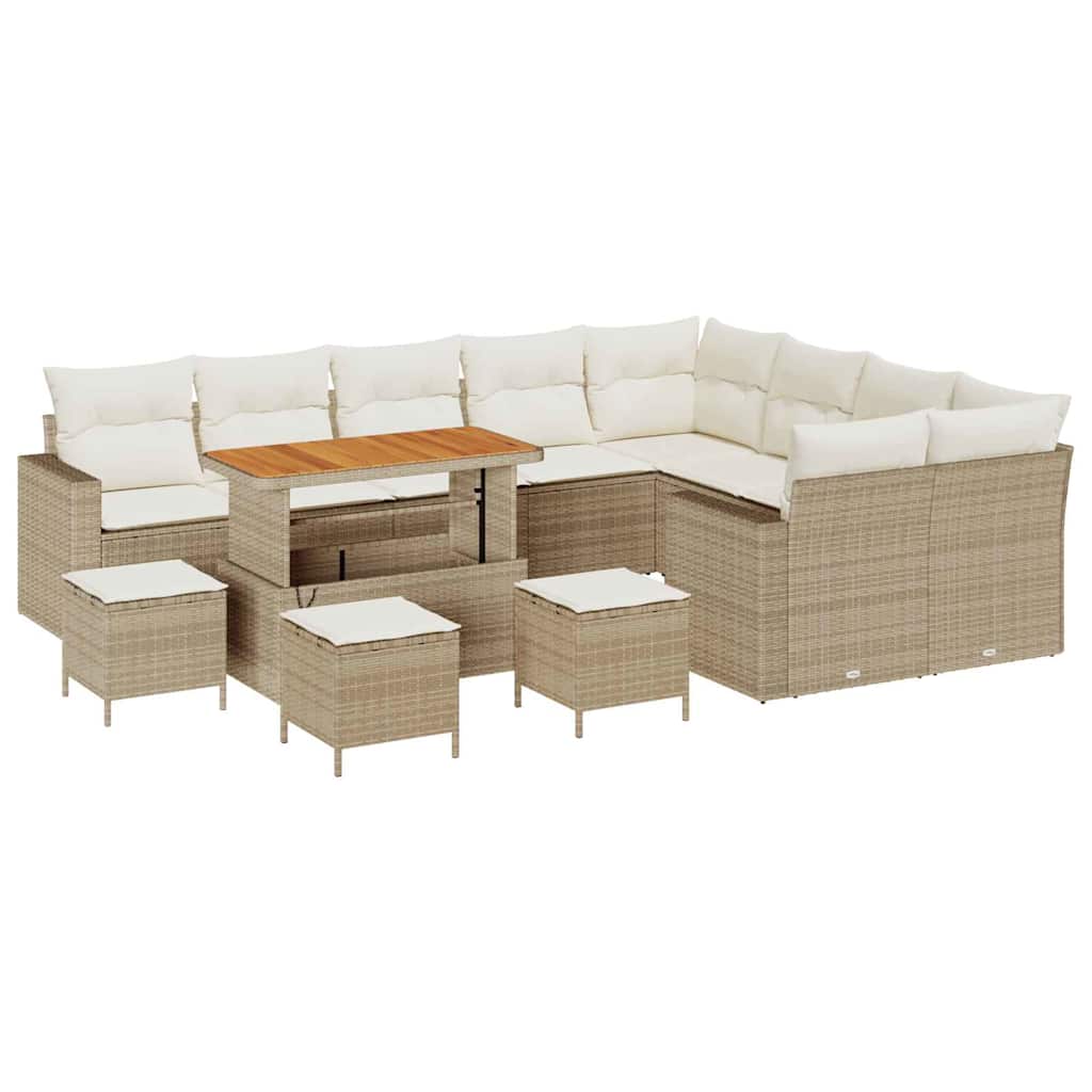 Gartensofa-set mit Kissen 14 pcs Beige und Creme Poly-Rattan