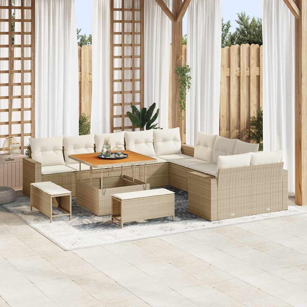 Gartensofa-set mit Kissen 17 pcs Beige und Creme Poly-Rattan