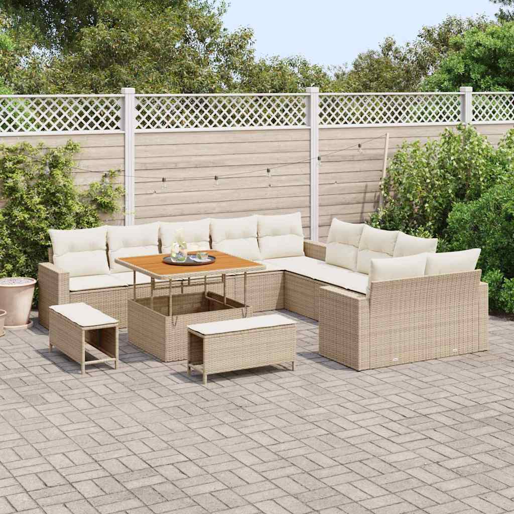 Gartensofa-set mit Kissen 17 pcs Beige und Creme Poly-Rattan