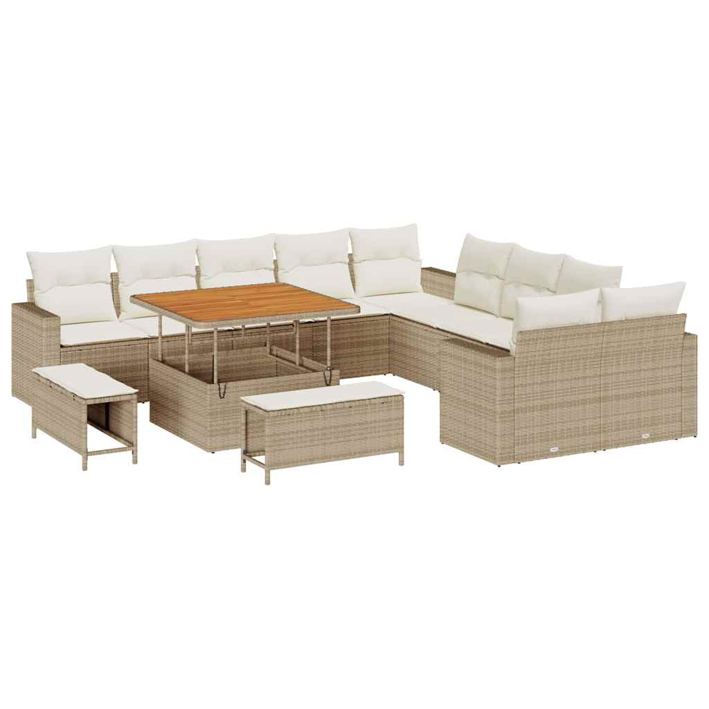 Gartensofa-set mit Kissen 17 pcs Beige und Creme Poly-Rattan
