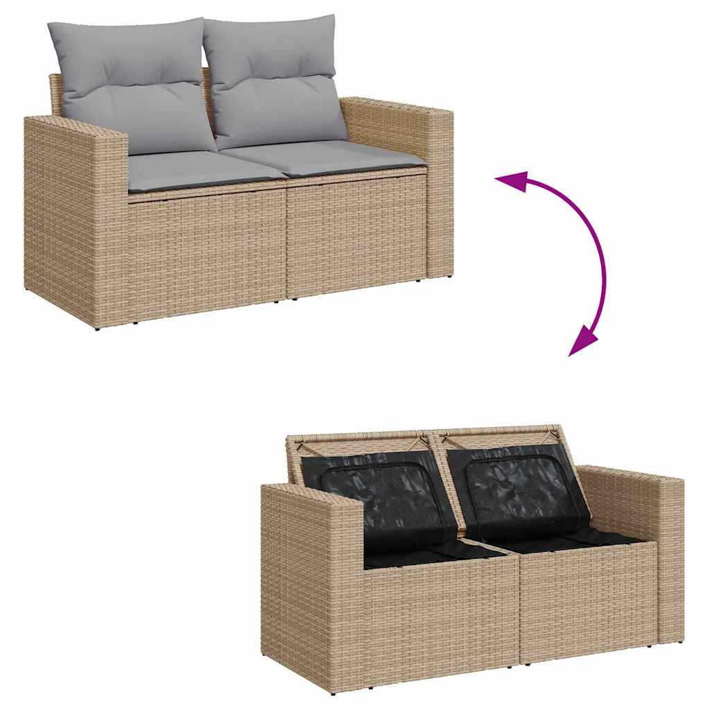 Gartensofa-set mit Kissen 17 pcs Beige und Hellgrau Poly-Rattan