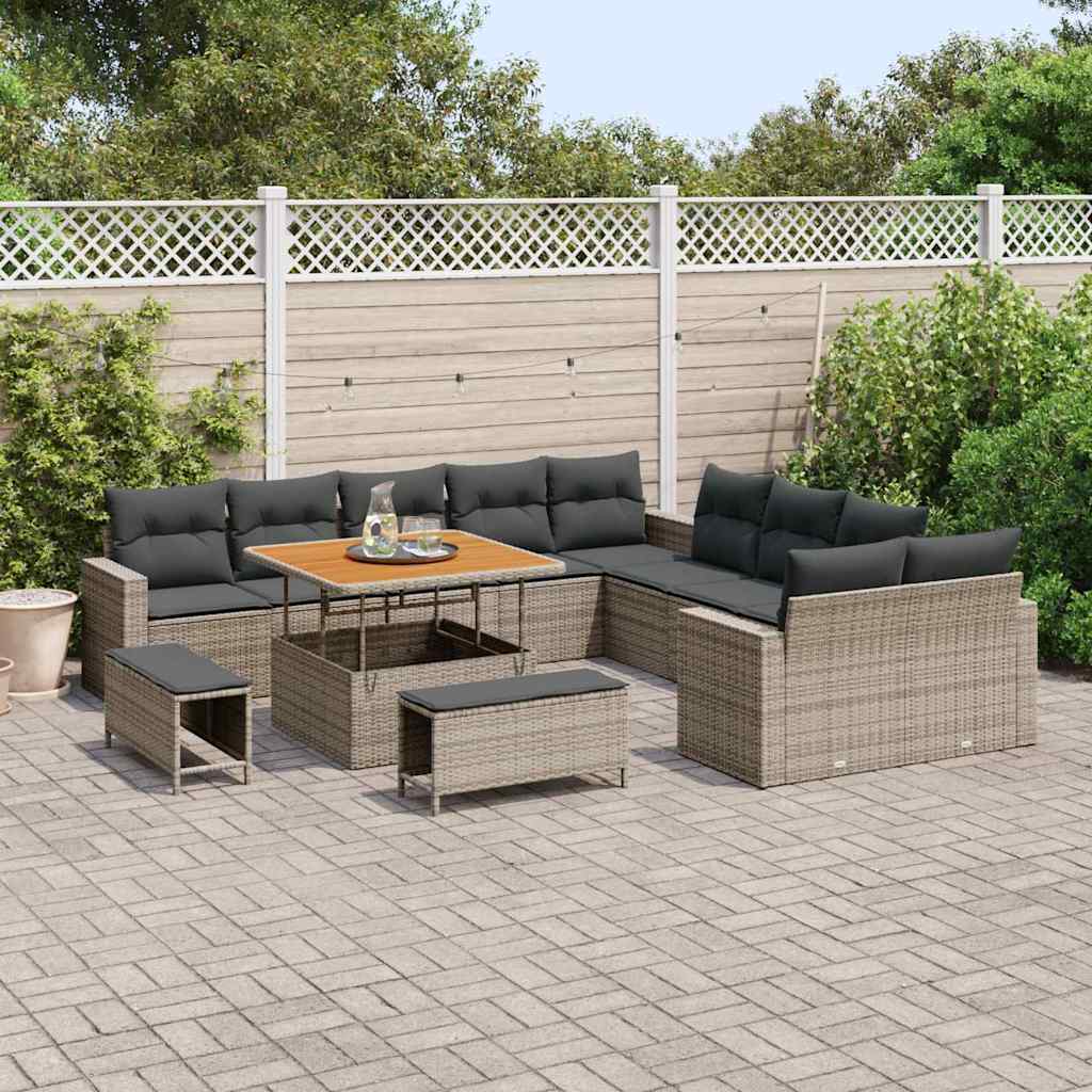 Gartensofa-set mit Kissen 17 pcs Grau Poly-Rattan