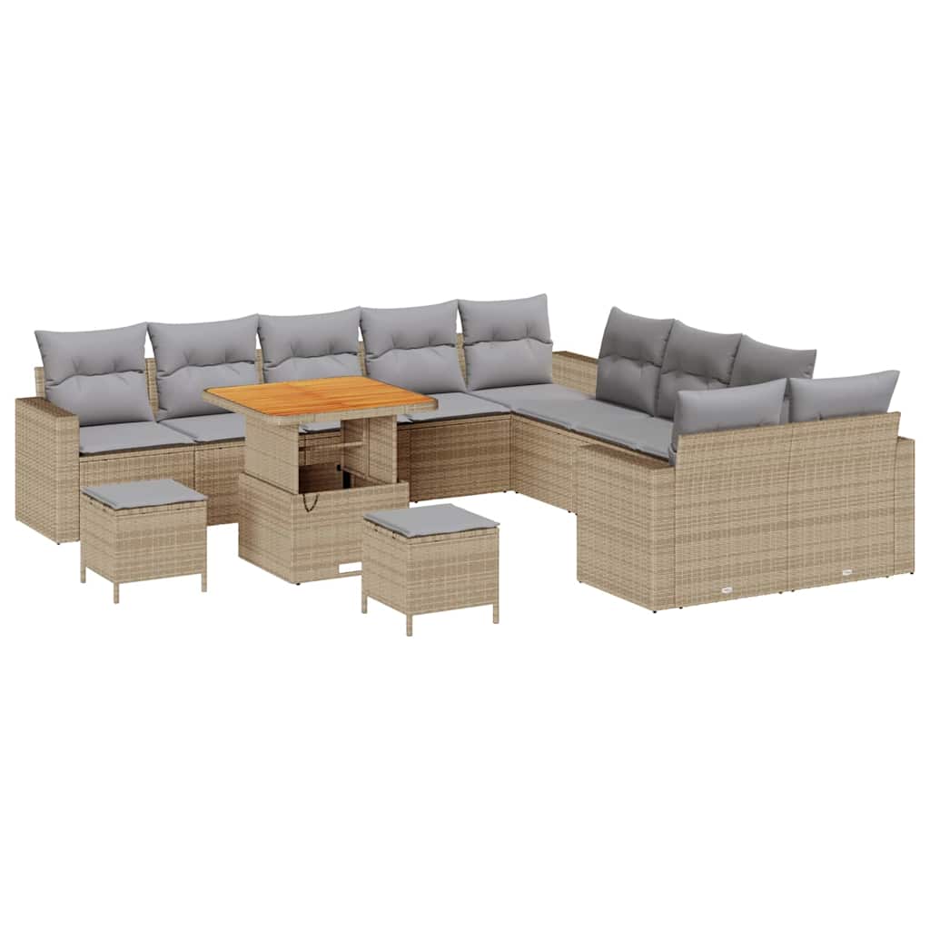 Gartensofa-set mit Kissen 17 pcs Beige und Hellgrau Poly-Rattan