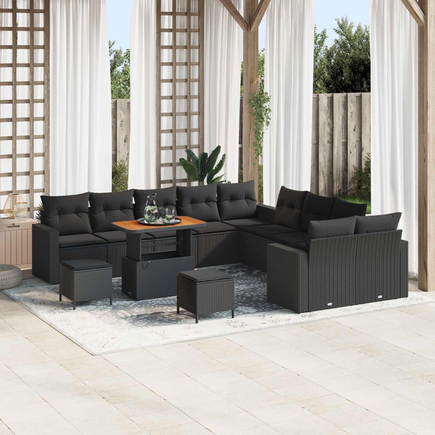 Gartensofa-set mit Kissen 17 pcs Schwarz Poly-Rattan
