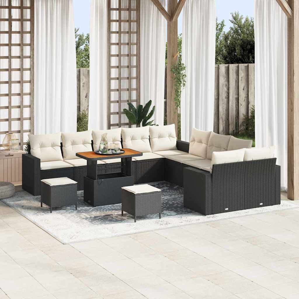 Gartensofa-set mit Kissen 17 pcs Schwarz und Creme Poly-Rattan
