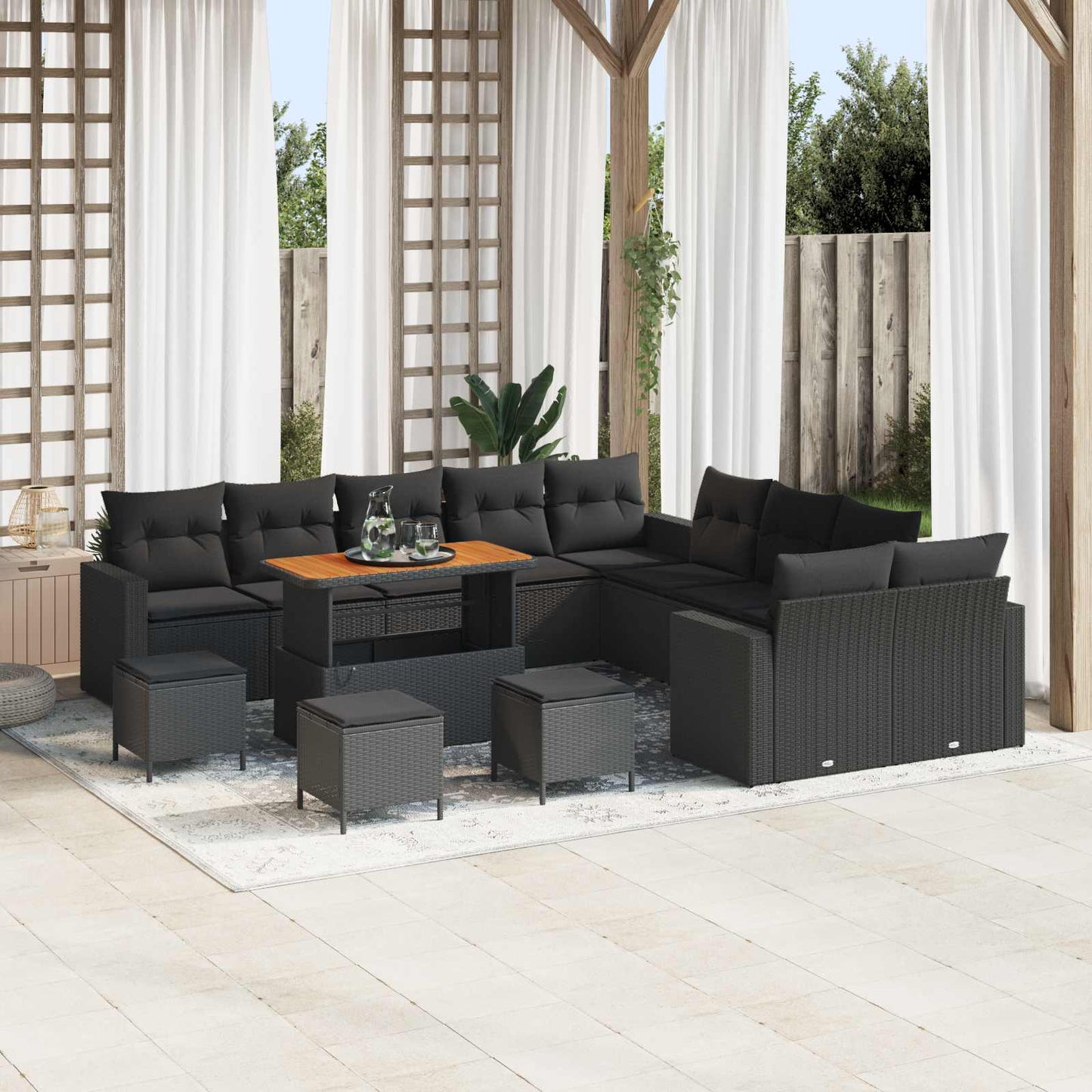 Gartensofa-set mit Kissen 18 pcs Schwarz Poly-Rattan