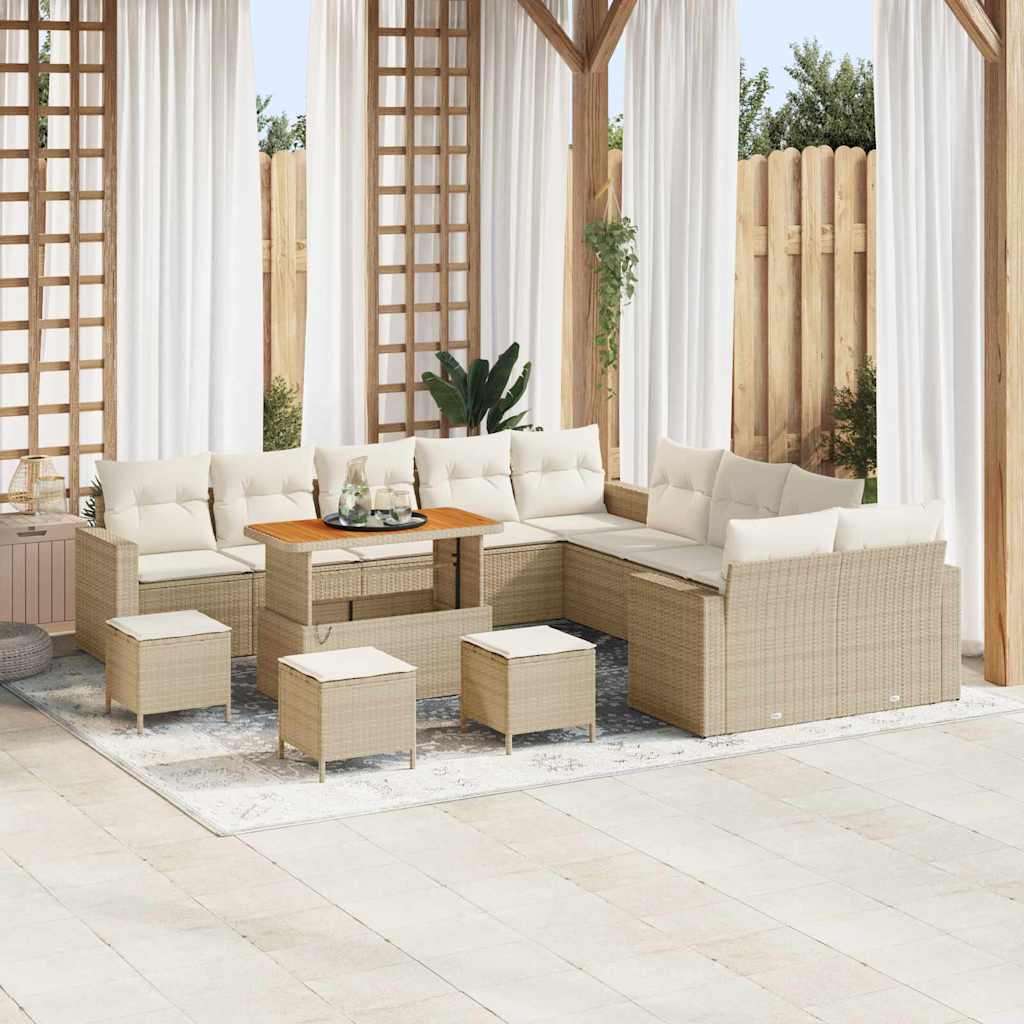 Gartensofa-set mit Kissen 18 pcs Beige und Creme Poly-Rattan