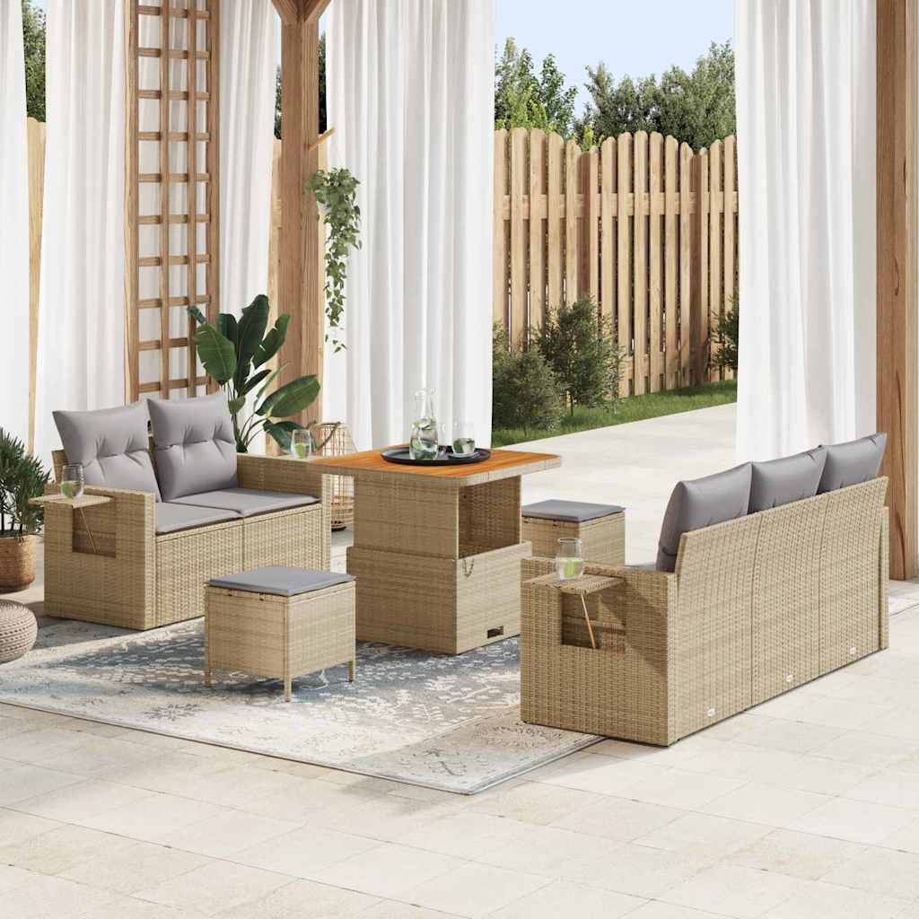 Gartensofa-set mit Kissen 10 pcs Beige und Hellgrau Poly-Rattan