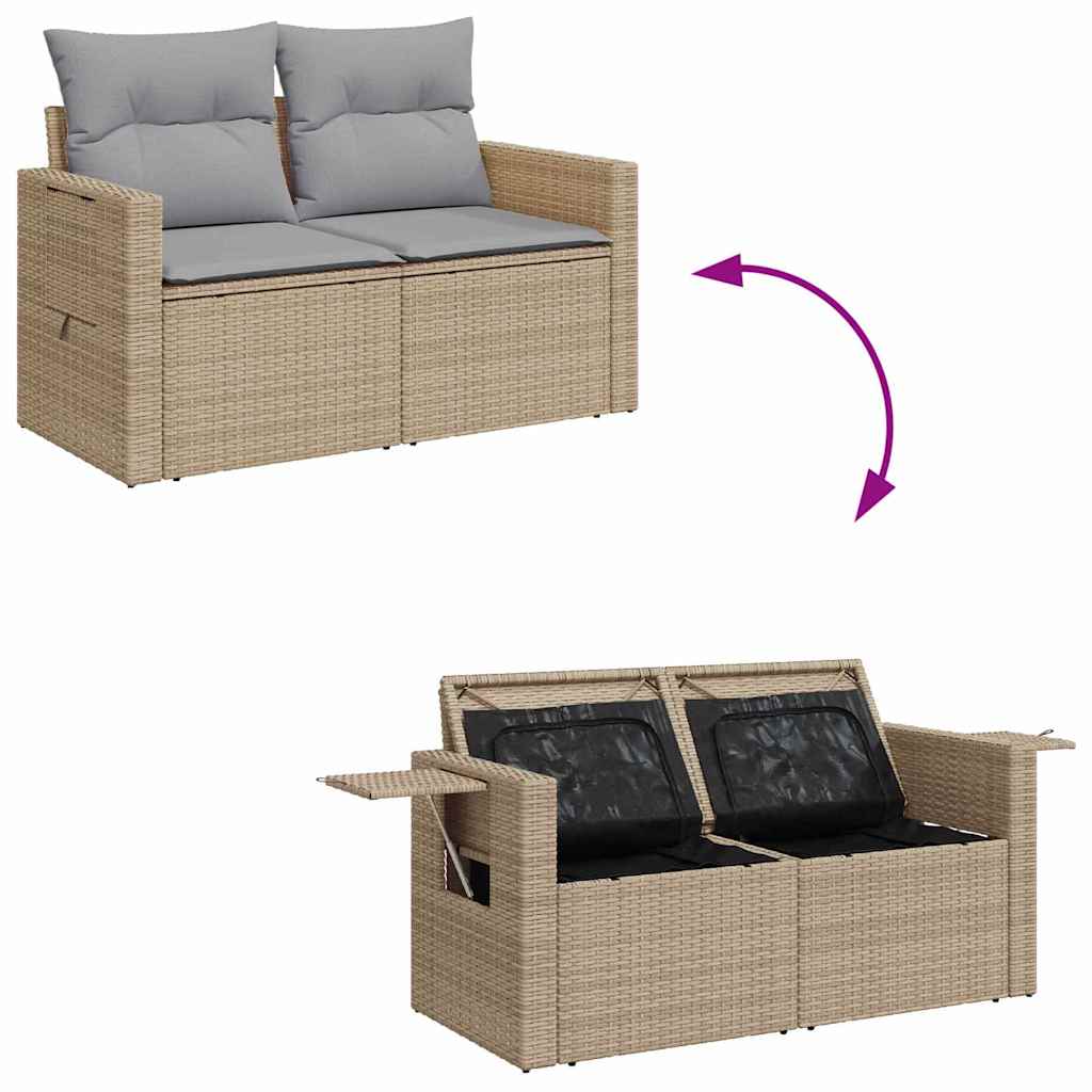 Gartensofa-set mit Kissen 10 pcs Beige und Hellgrau Poly-Rattan