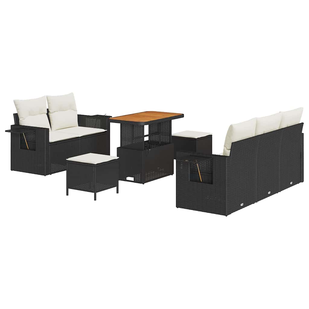 Gartensofa-set mit Kissen 10 pcs Schwarz und Creme Poly-Rattan