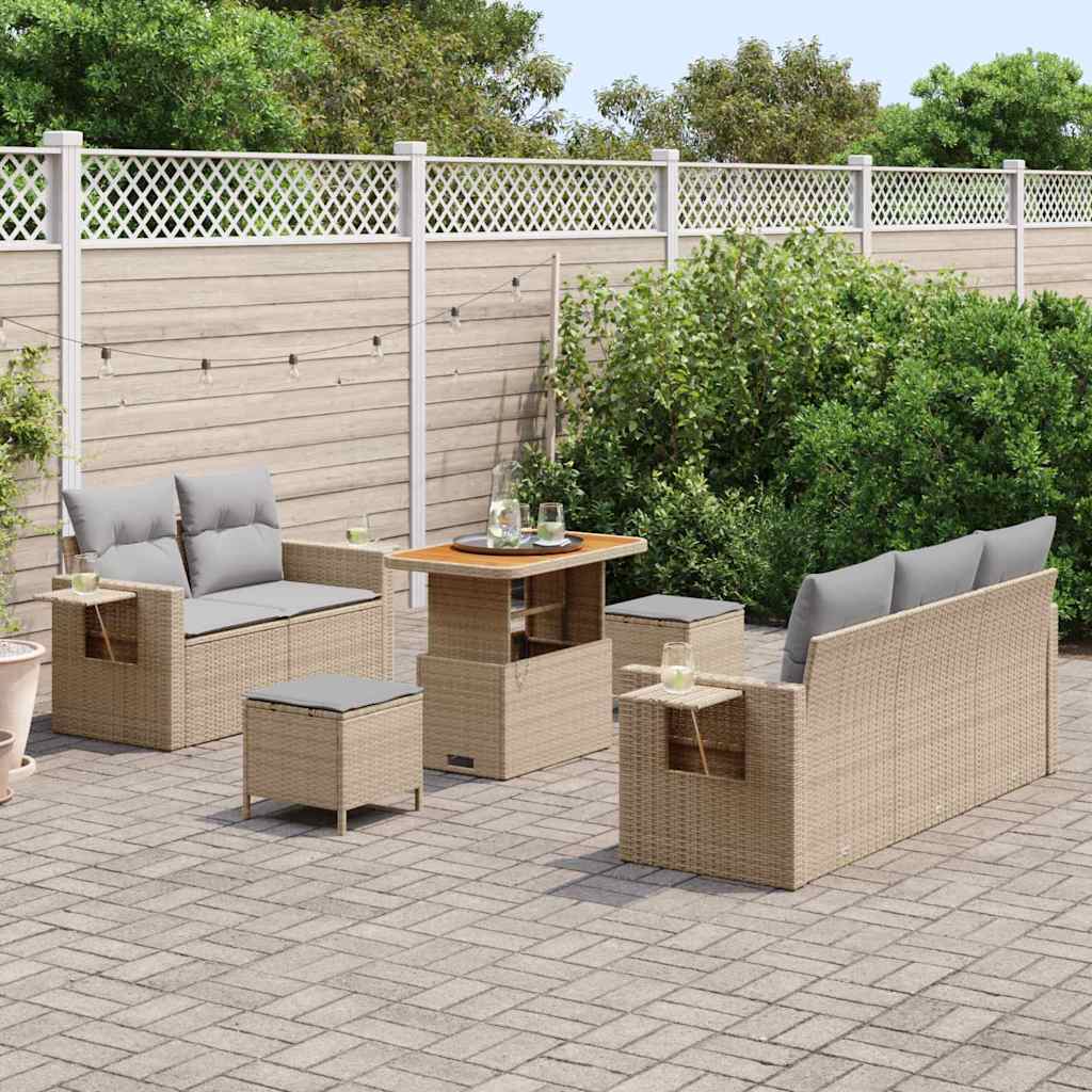 Gartensofa-set mit Kissen 10 pcs Beige und Hellgrau Poly-Rattan