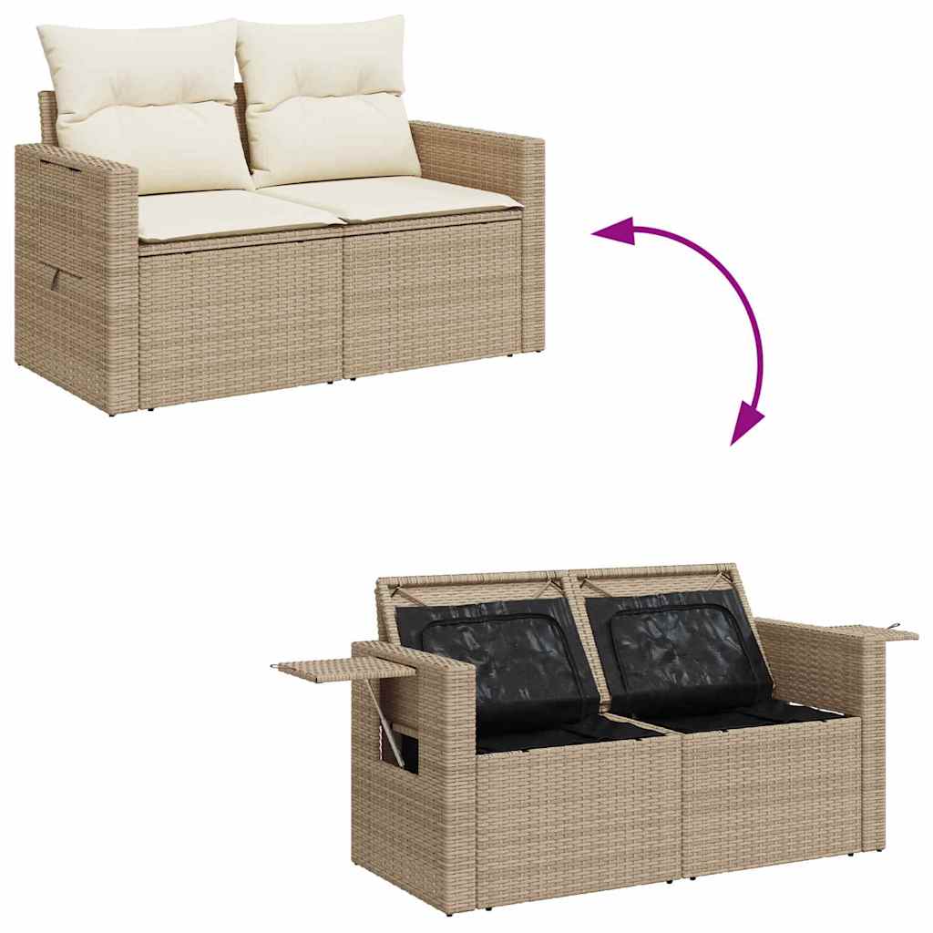 Garten-Sofa-Set mit Kissen mit Speicher 10 pcs Beige und Creme