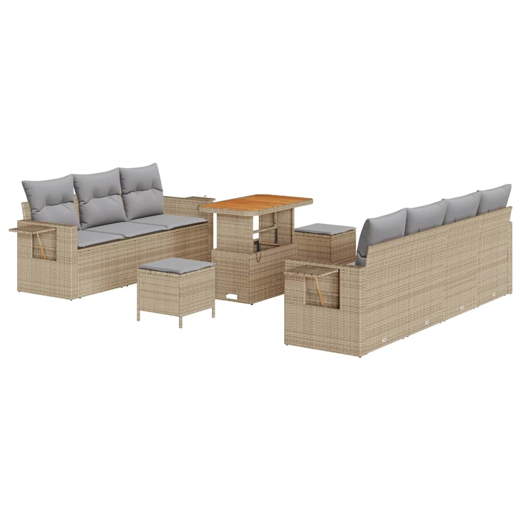 Garten-Sofa-Set mit Kissen 10 pcs Beige und Hellgrau