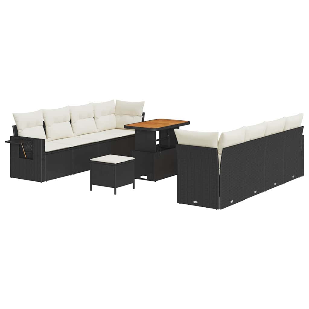 Gartensofa-set mit Kissen 11 pcs Schwarz und Creme Poly-Rattan