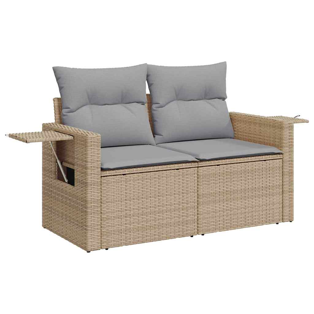 Gartensofa-set mit Kissen 11 pcs Beige und Hellgrau Poly-Rattan