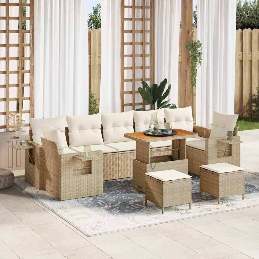Gartensofa-set mit Kissen 13 pcs Beige und Creme Poly-Rattan