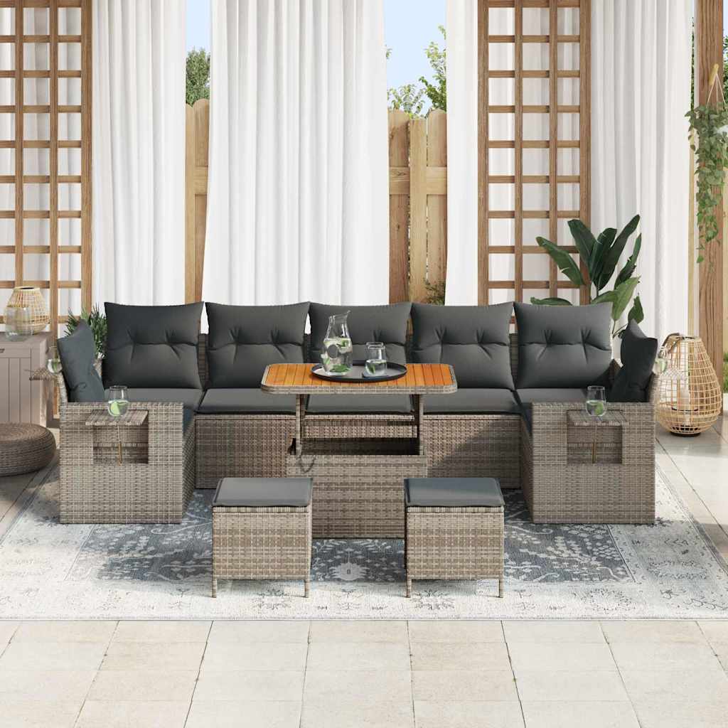 Gartensofa-set mit Kissen 13 pcs Grau Poly-Rattan