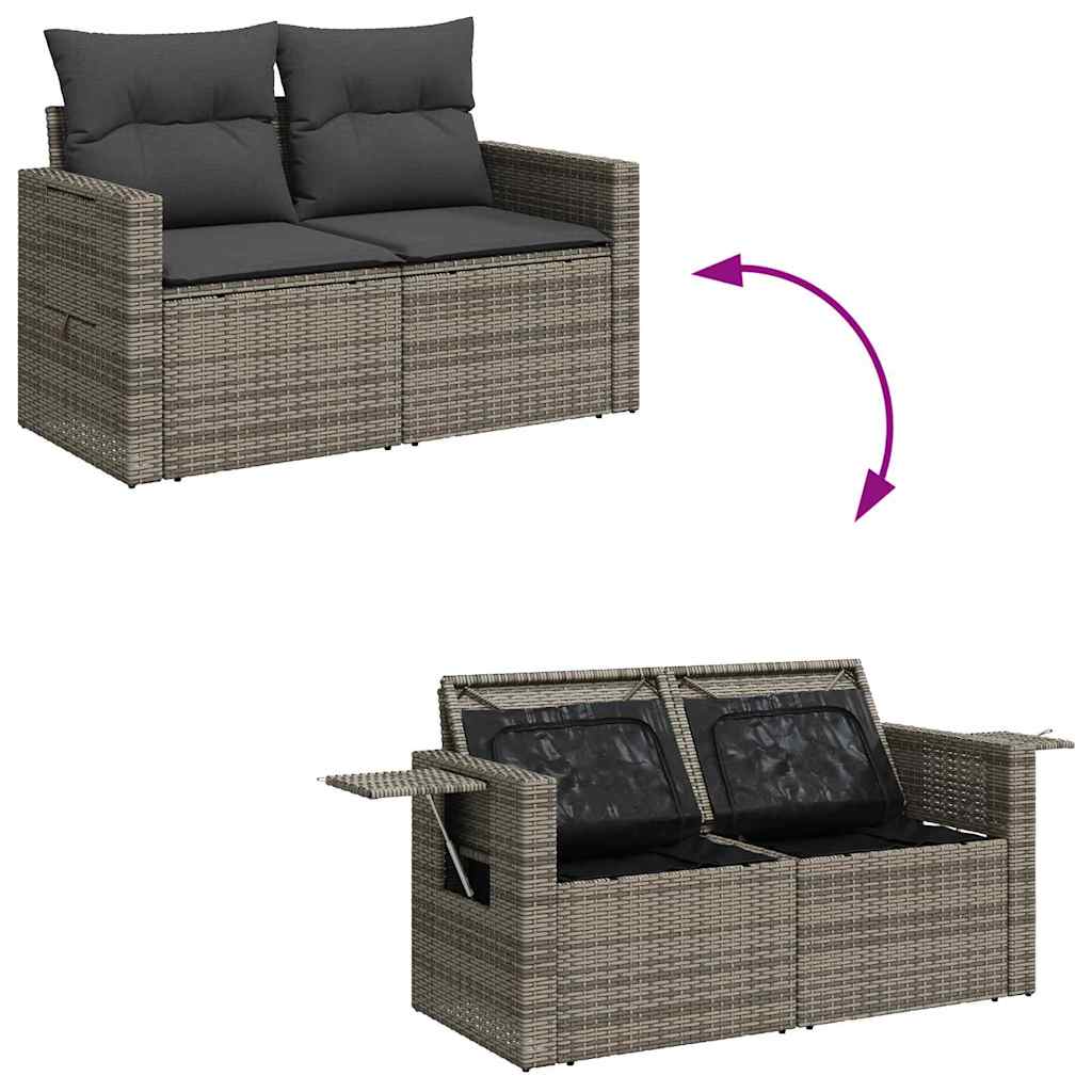 Gartensofa-set mit Kissen 13 pcs Grau Poly-Rattan