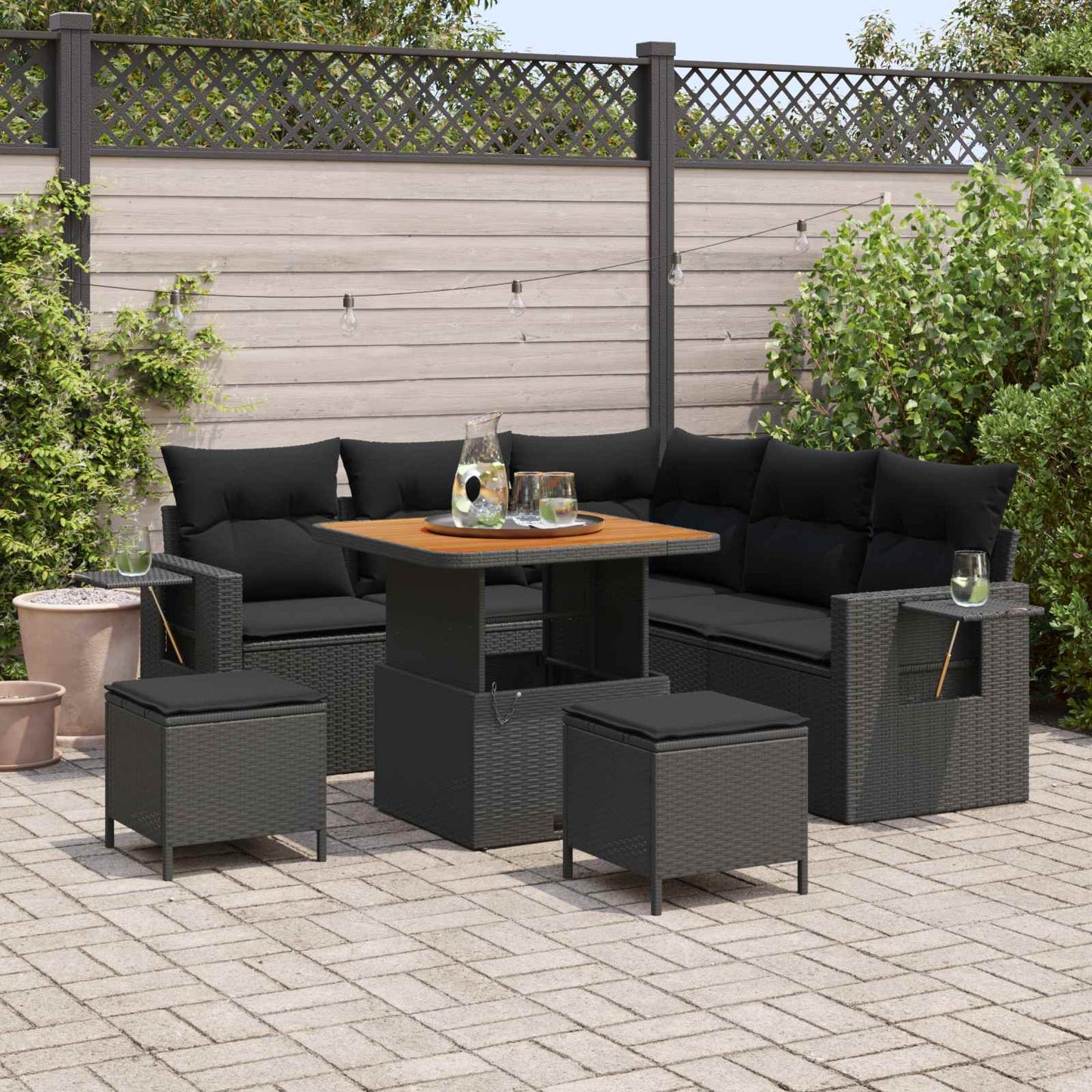 Gartensofa-set mit Kissen 9 pcs Schwarz Poly-Rattan