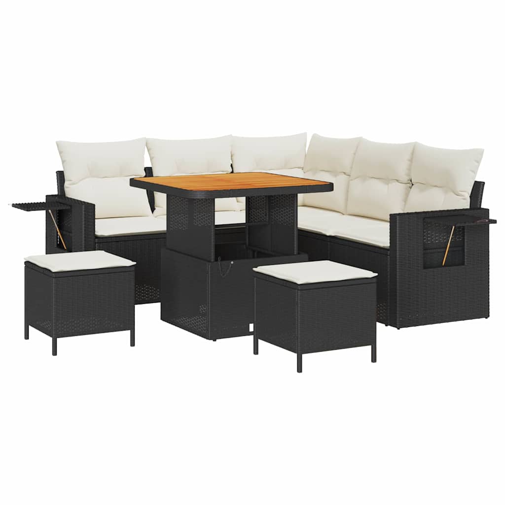 Gartensofa-set mit Kissen 9 pcs Schwarz und Creme Poly-Rattan