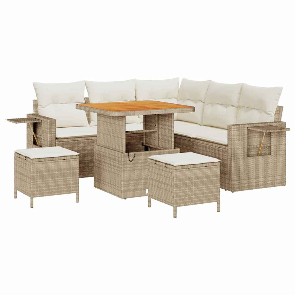 Gartensofa-set mit Kissen 9 pcs Beige und Creme Poly-Rattan