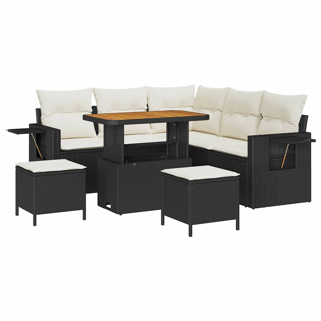 Gartensofa-set mit Kissen 9 pcs Schwarz und Creme Poly-Rattan