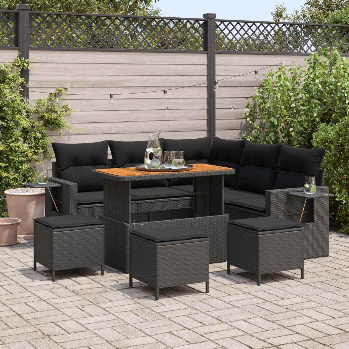 Gartensofa-set mit Kissen 10 pcs Schwarz Poly-Rattan
