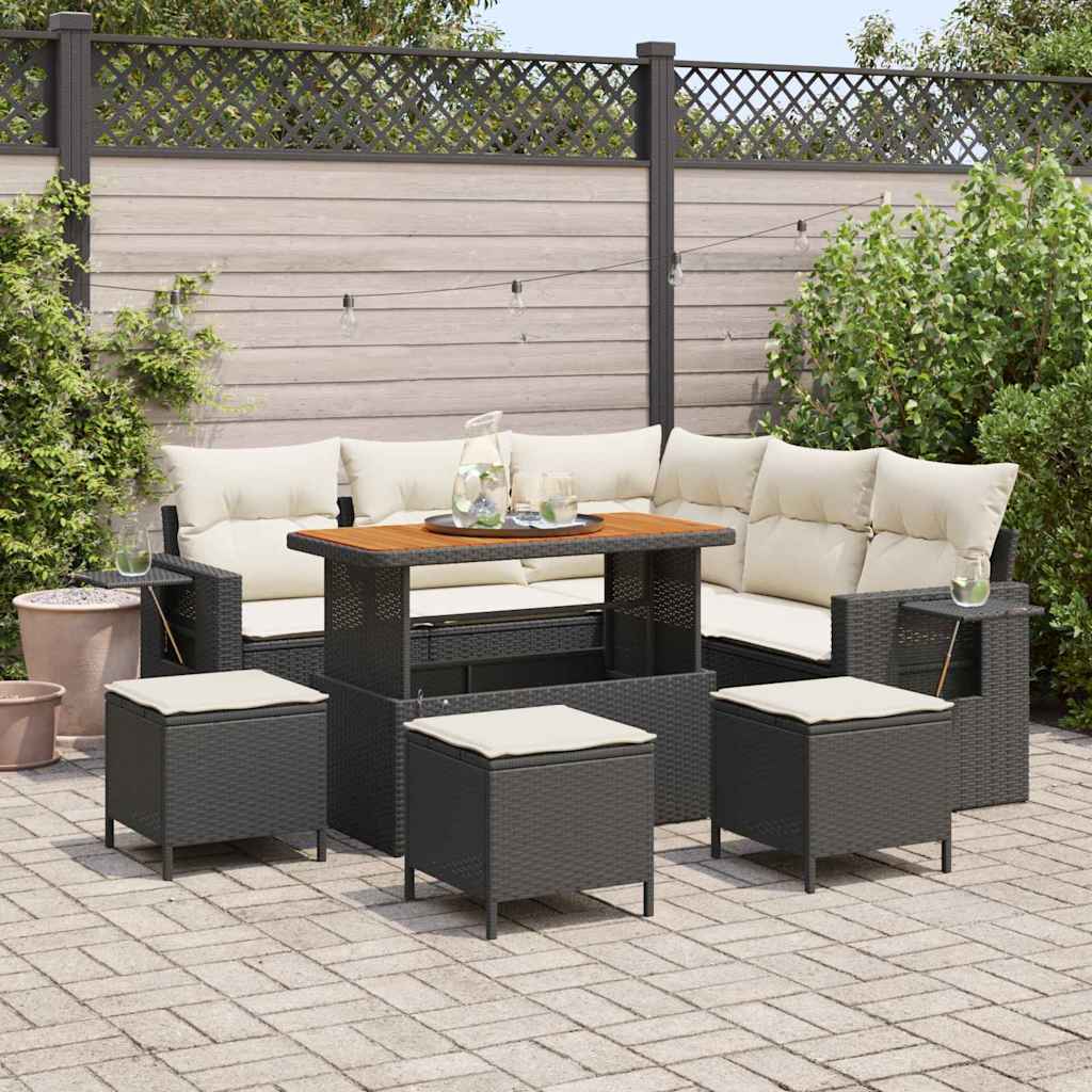 Gartensofa-set mit Kissen 10 pcs Schwarz und Creme Poly-Rattan