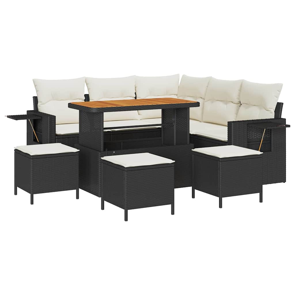 Gartensofa-set mit Kissen 10 pcs Schwarz und Creme Poly-Rattan