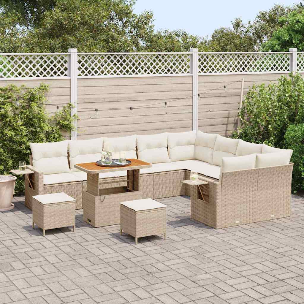 Gartensofa-set mit Kissen 12 pcs Beige und Creme Poly-Rattan