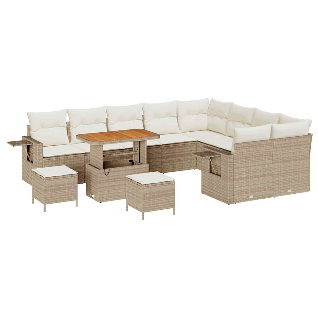 Gartensofa-set mit Kissen 12 pcs Beige und Creme Poly-Rattan