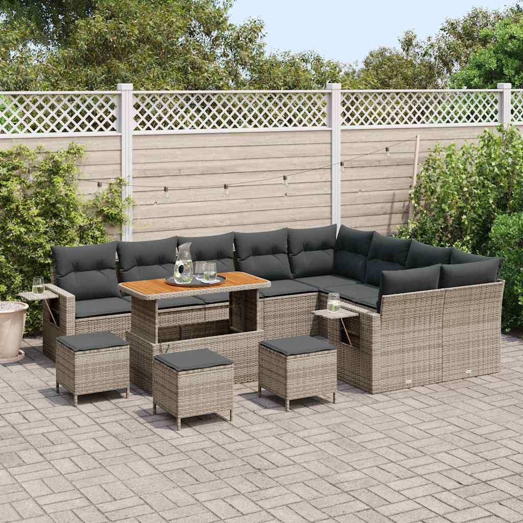 Gartensofa-set mit Kissen 13 pcs Grau Poly-Rattan