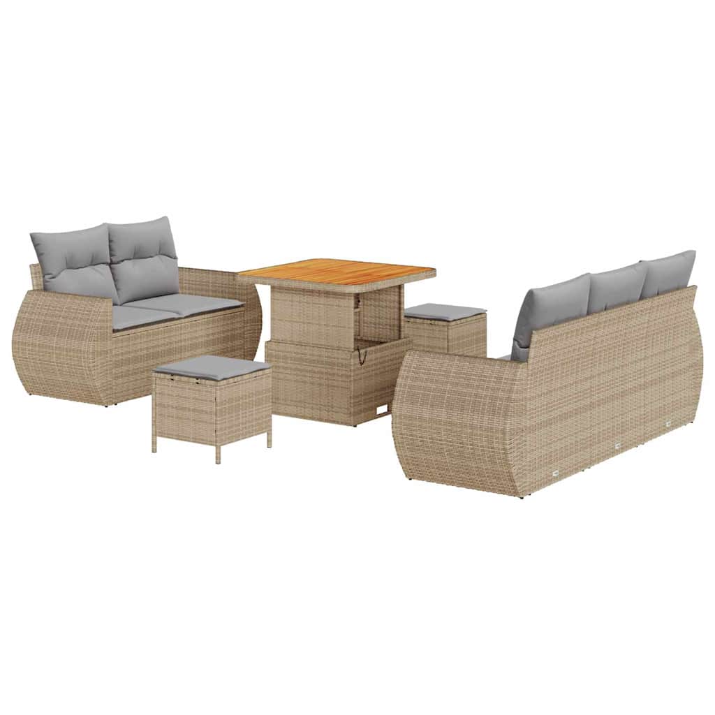 Gartensofa-set mit Kissen 8 pcs Beige und Hellgrau Poly-Rattan