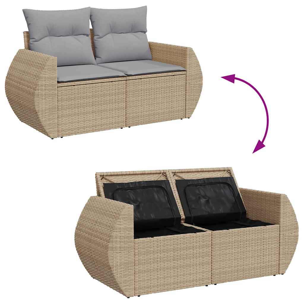 Gartensofa-set mit Kissen 8 pcs Beige und Hellgrau Poly-Rattan
